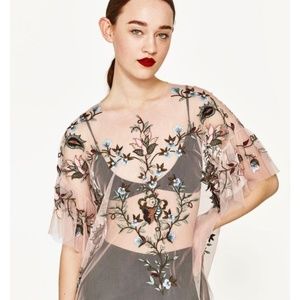 Zara Embroidered Tulle Top